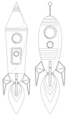 Rockets With Porthole And Flames From The Engine, Vector