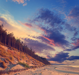 beautiful tropical sunset sky and sea, vintage look