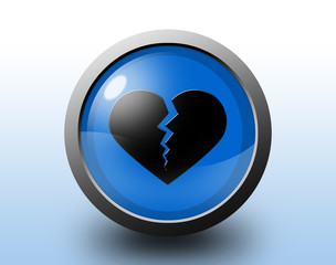 Broken heart icon. Circular glossy button.