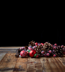 Pine cones and vintage Christmas ornaments