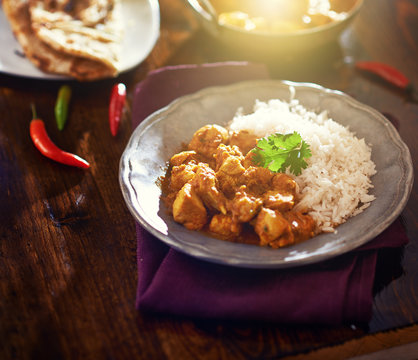 colorful indian chicken curry with lens flare