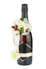 Champagne Bottle with Wedding Decoration of Flower Arrangements