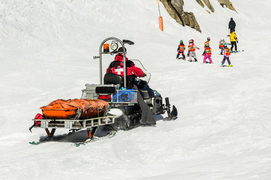 Emergency sled at the ski resort 