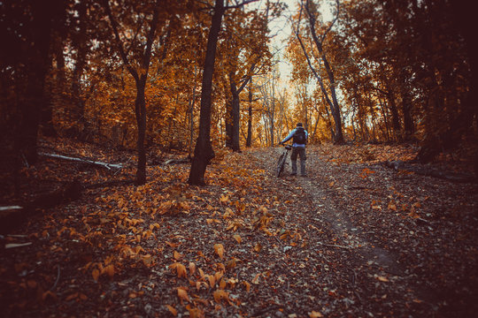 Man with bike in forest