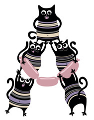 Alphabet of cats. Letter A