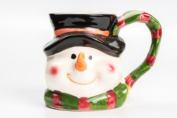Christmas tea mug with snowman on white