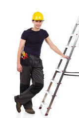 Manual worker posing with a ladder.