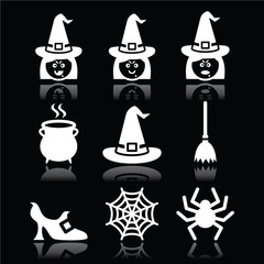 Witch Halloween vector icons set on black