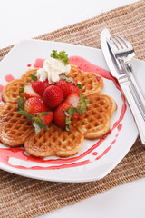 waffle topping with strawberry and decoration
