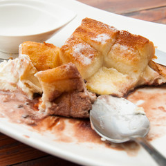 Closeup of a plate after the dessert was finished