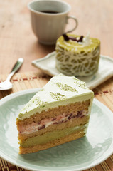 Japanese Matcha Green tea cake, coffee and cake