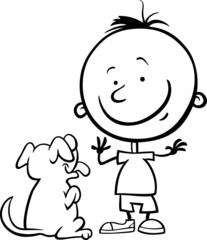 boy with dog cartoon coloring page