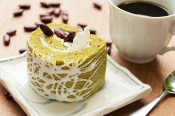 Japanese Matcha Green tea cake, coffee and cake