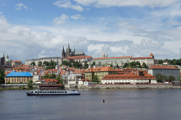 Fototapeta premium ship sailing on the Vltava River in Prague