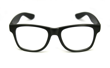 black eye glasses isolated on white background