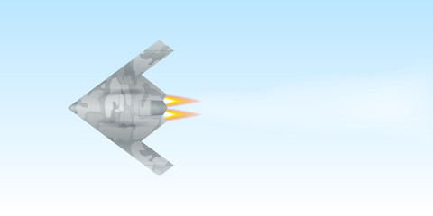 Military drone flying over sky background. Vector illustration