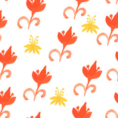 Tribal red seamless pattern with trees.Seamless Floral Pattern.