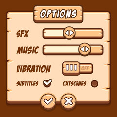 Option menu wooden style game buttons