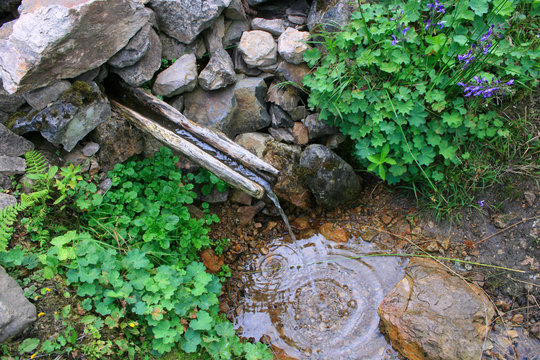 Spring Water ,Wooden Fountain in Highlands of Trabzon,Turkey