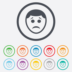 Sad face sign icon. Sadness symbol.