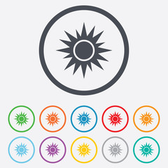 Sun sign icon. Solarium symbol. Heat button.