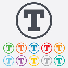 Text edit sign icon. Letter T button.
