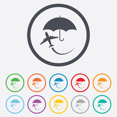 Flight insurance sign icon. Safe travel symbol.