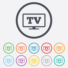 Obraz premium Widescreen TV sign icon. Television set symbol.