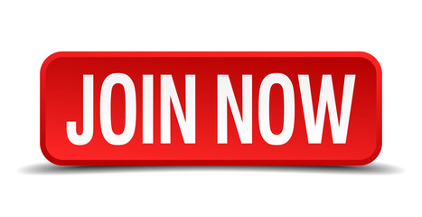 Join now red 3d square button isolated on white