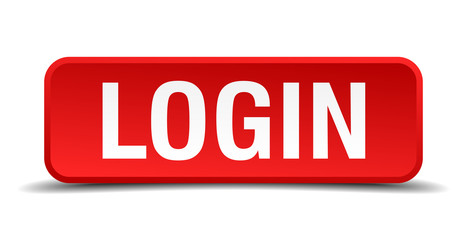 Login red 3d square button isolated on white