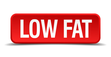 Low fat red 3d square button isolated on white