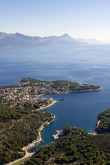 Aerial view of village Sumartin, Brac island in Croatia