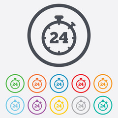 24 hours Timer sign icon. Stopwatch symbol.