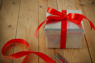 Gift Wrapped with Ribbon on Table