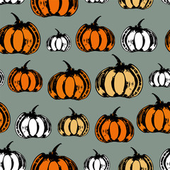 Colorful seamless pattern with pumpkins