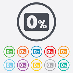 Zero percent sign icon. Zero credit symbol.