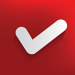 Check mark design on red background,clean vector