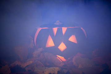 halloween pumpkin in the smoke background