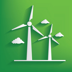 Wind turbine symbol on green background,clean vector