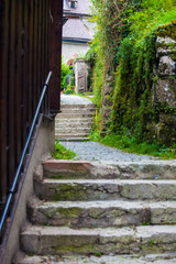 View of Hallstatt village tradidional rooftops, Austria