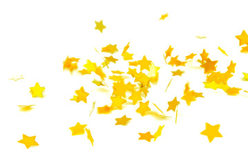 golden confetti  flying isolated on white