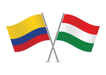 Hungarian and Colombian flags. Vector illustration.