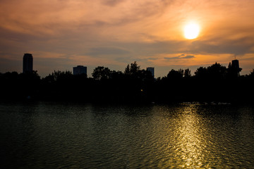 Fototapeta premium red sunset over river
