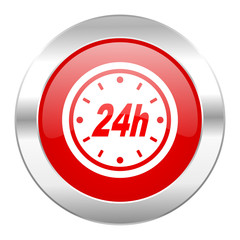 24h red circle chrome web icon isolated
