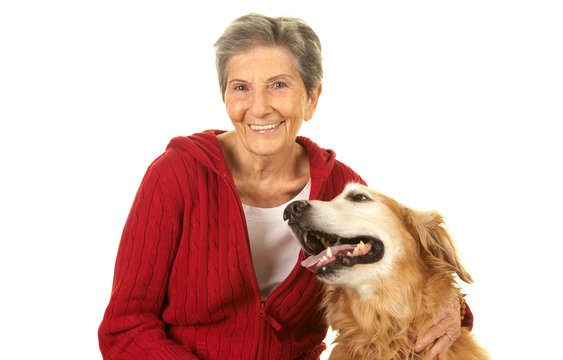Senior Woman with Her Golden Retriever Dog