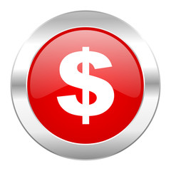 dollar red circle chrome web icon isolated