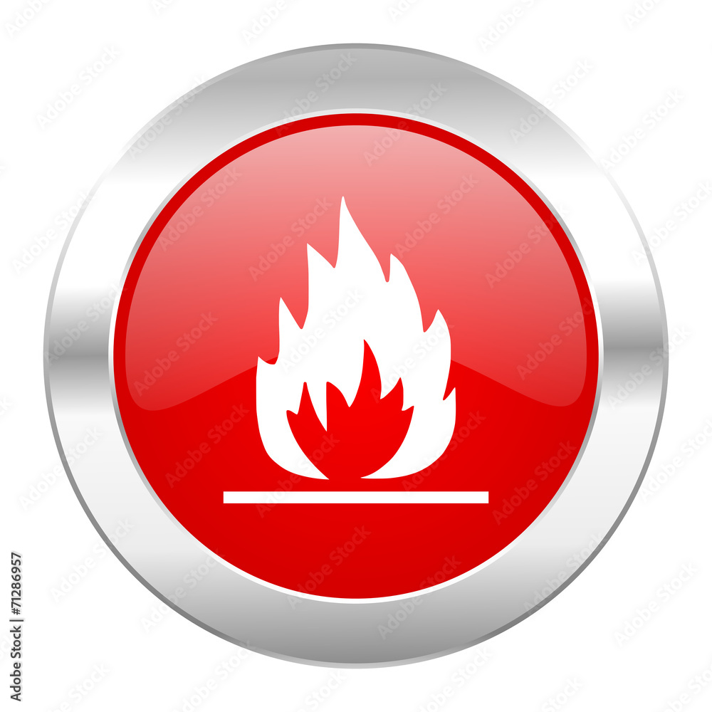 Poster flame red circle chrome web icon isolated