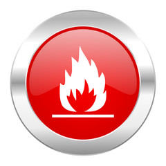 flame red circle chrome web icon isolated