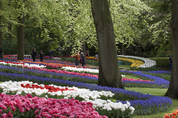 Keukenhof tulip gardens and walking tourists