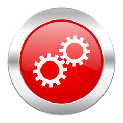 gear red circle chrome web icon isolated